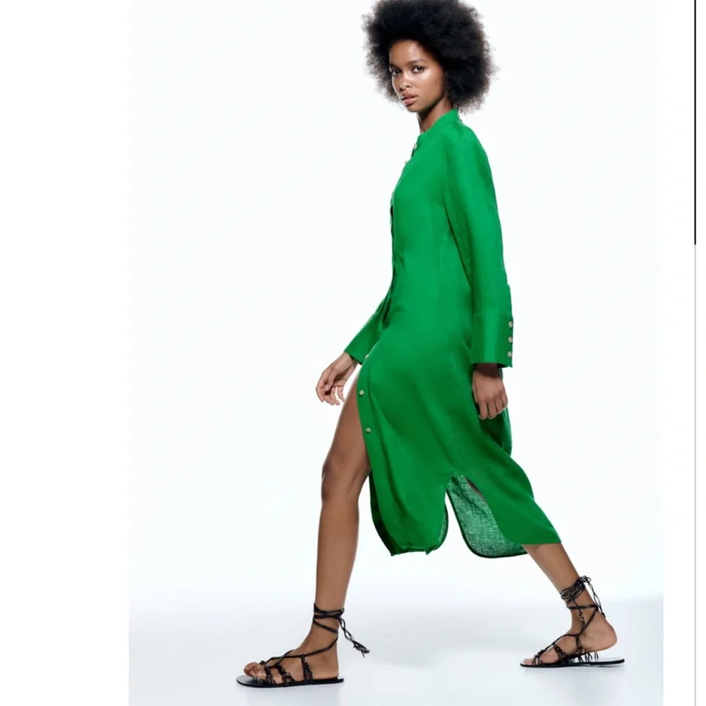 Zara linen tunic dress emerald green XL_4